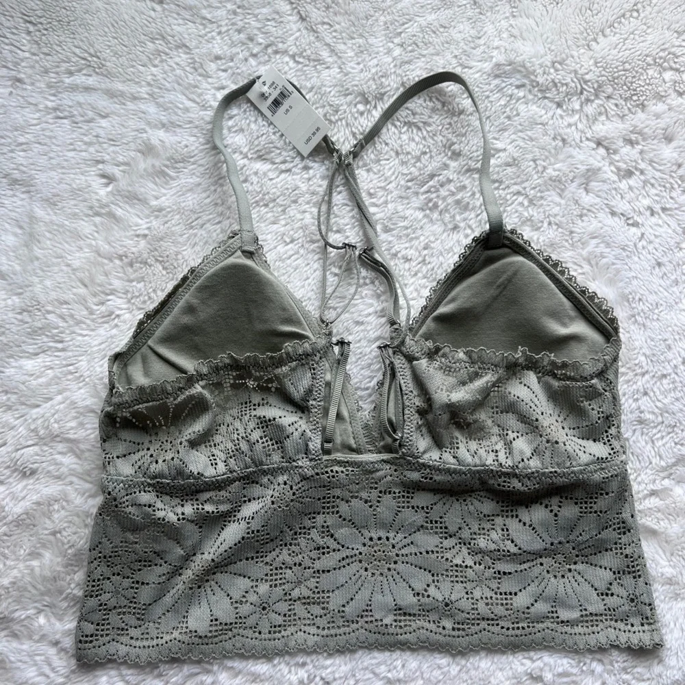 Aerie Women Sage Green Floral Crochet Lace Longline Bralette 3358-341 Small NWT